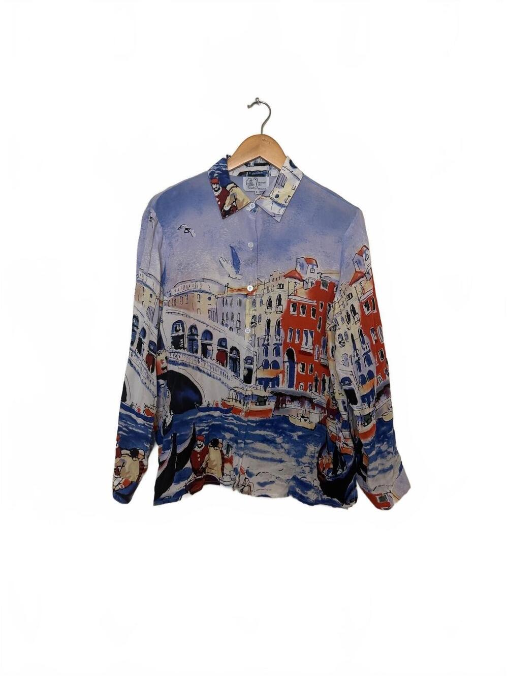 Michael Leu Vintage Venice Scene Button-Up Shirt Large